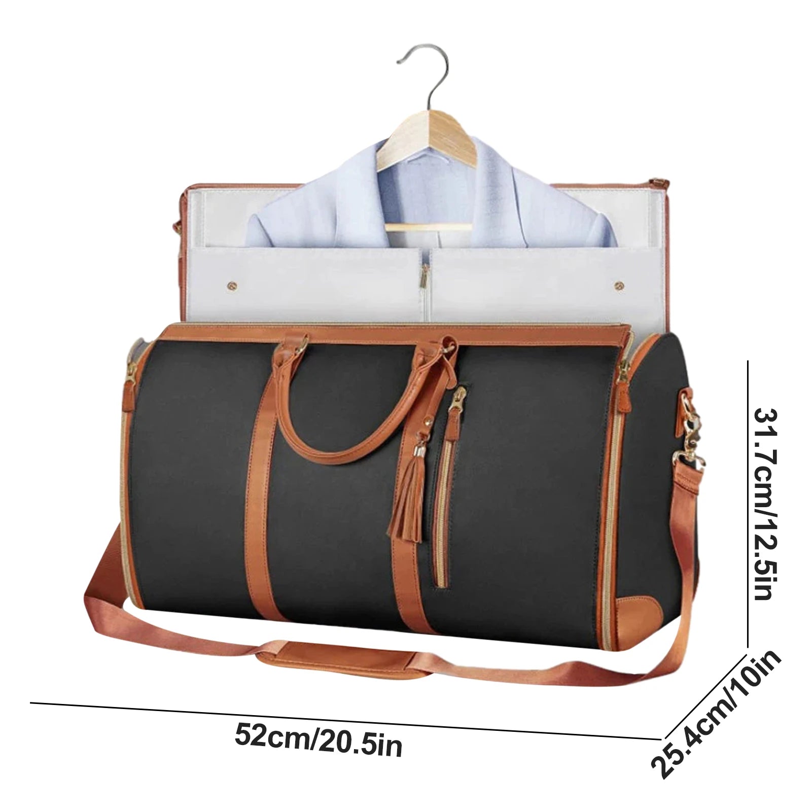 Garment Duffel Bag Foldable Sports Duffle Bag with Shoe Pouch Sports Gym Tote Bag Suitcase Suit Business Travel Bag PU Leather