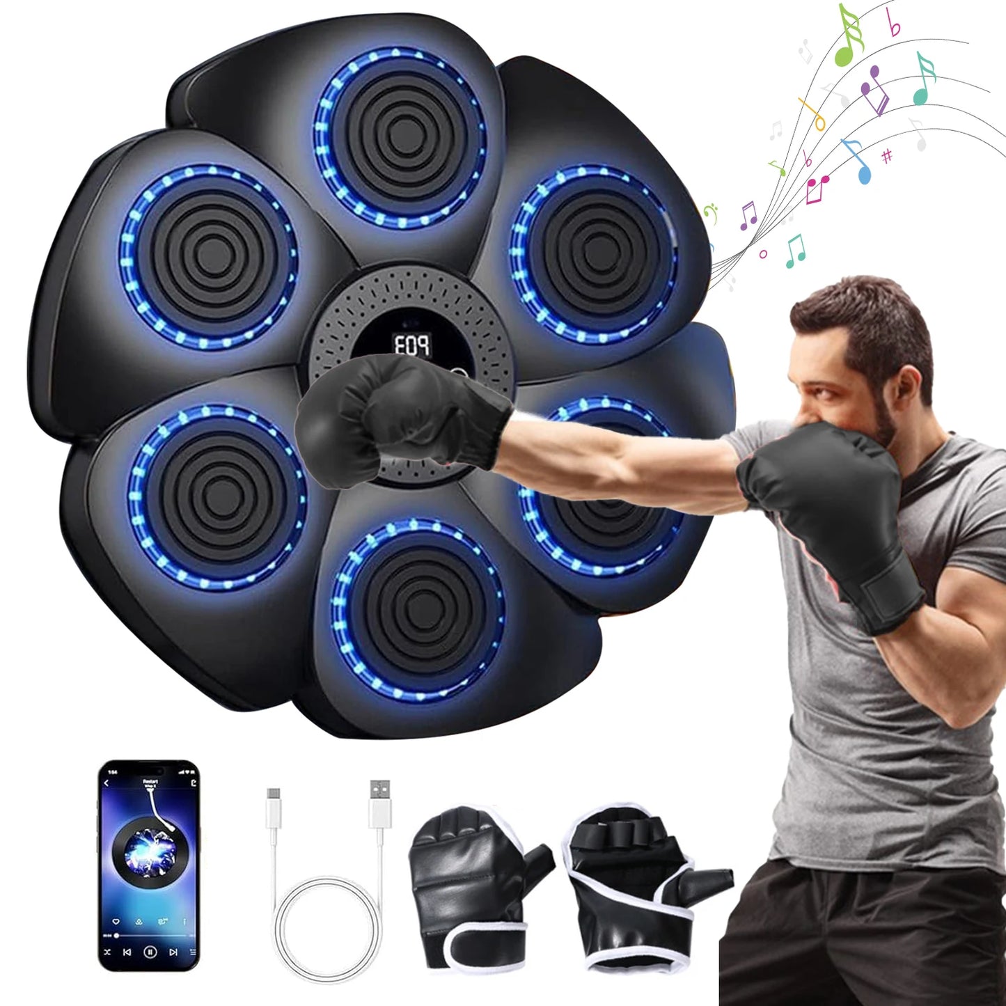 Smart Music Boxing Machine with Boxing Gloves Wall-Mounted Punching Trainer for Adults Kids Bluetooth-Compatible Boxing Equipmen